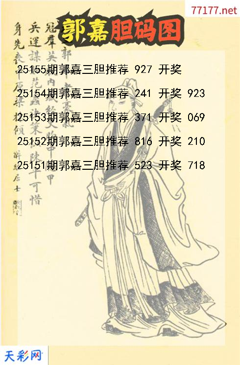 福彩3d第25154期郭嘉胆码图