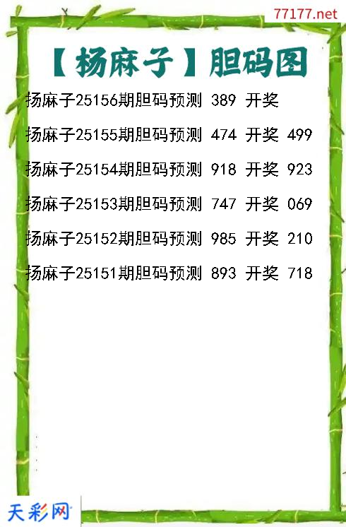 扬麻子第25155期3d胆码图