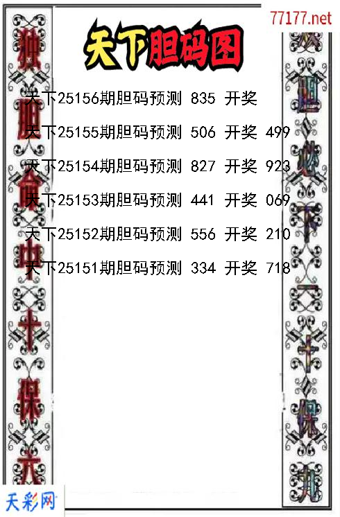 天下第25155期福彩3d胆码图