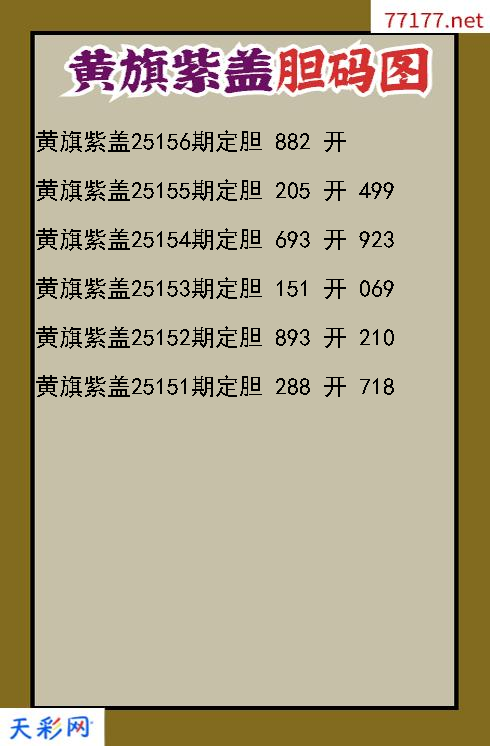 第25155期福彩3d黄旗紫盖胆码图