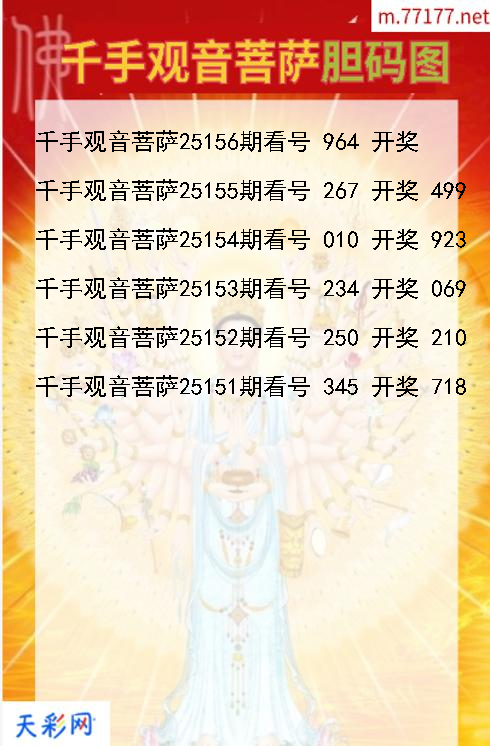 福彩3d第25155期千手观音菩萨胆码图