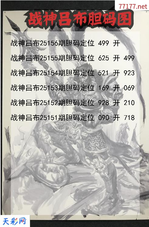 福彩3d第25155期战神吕布胆码图