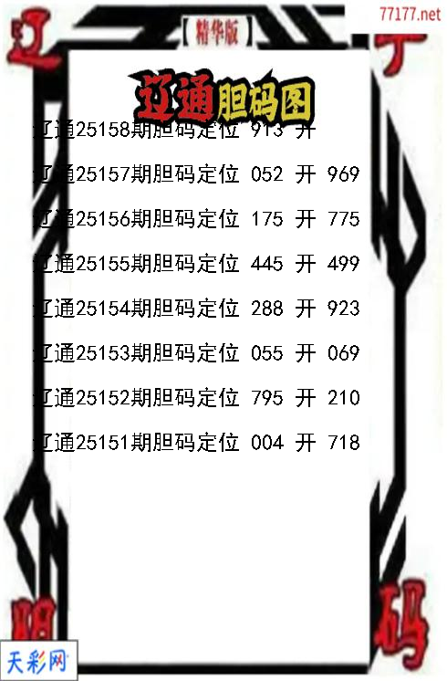 辽通第25157期福彩3d胆码图