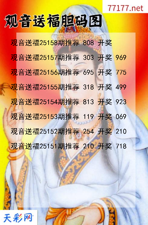 福彩3d第25157期观音送福胆码图