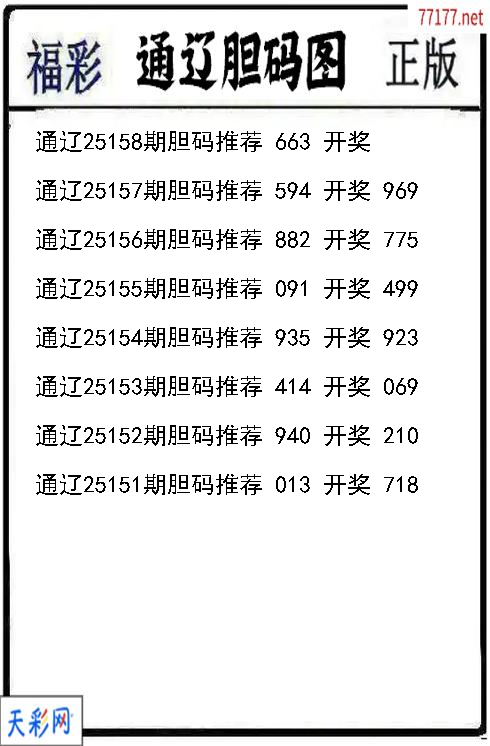 福彩3d通辽第25157期胆码图