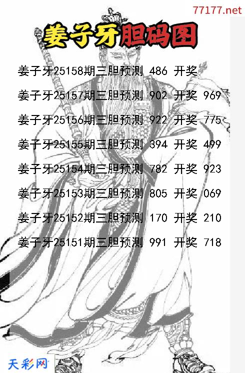 3d第25157期姜子牙胆码图