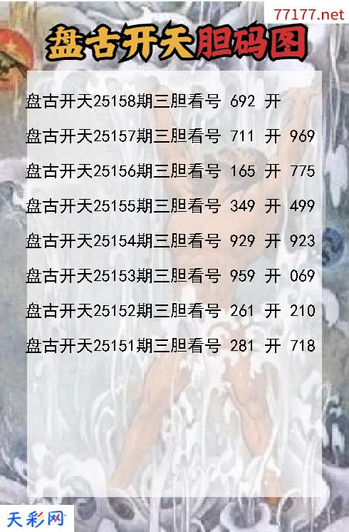 第25157期福彩3d盘古开天胆码图