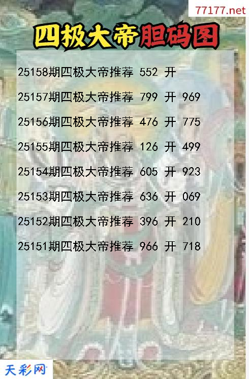 福彩3d四极大帝第25157期胆码图