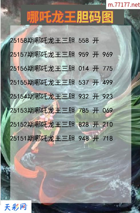 第25157期哪吒龙王福彩3d胆码图