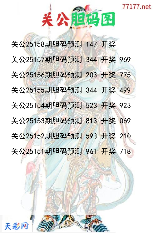 d关公第25157期胆码图