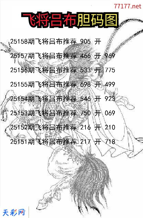飞将吕布第25157期福彩3d胆码图