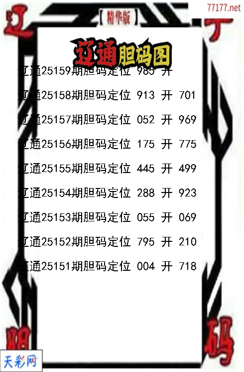 辽通第25158期福彩3d胆码图