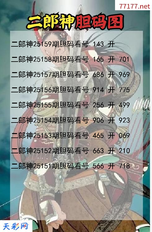 二郎神25158期3d胆码图