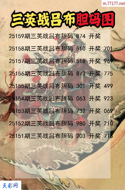 三英战吕布第25158期福彩3d胆码图
