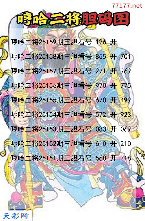 福彩3d第25158期哼哈二将胆码图