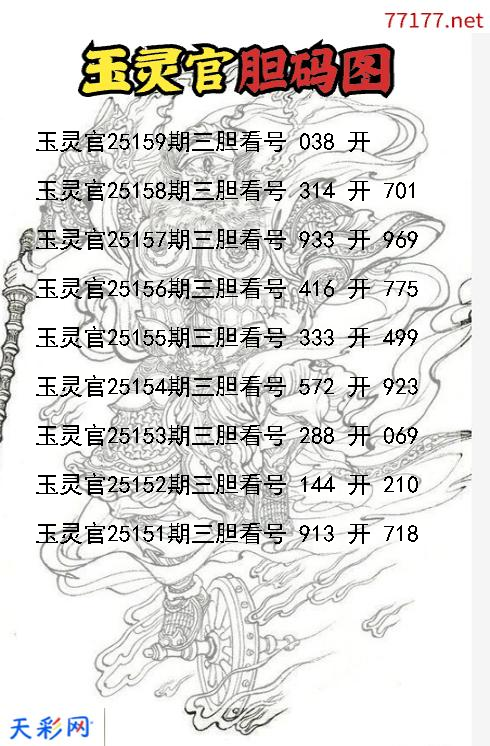 玉灵官第25158期3d胆码图