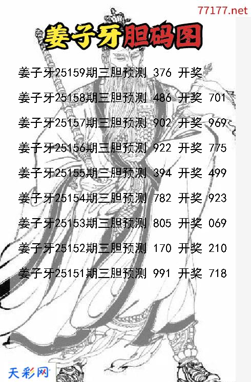 3d第25158期姜子牙胆码图