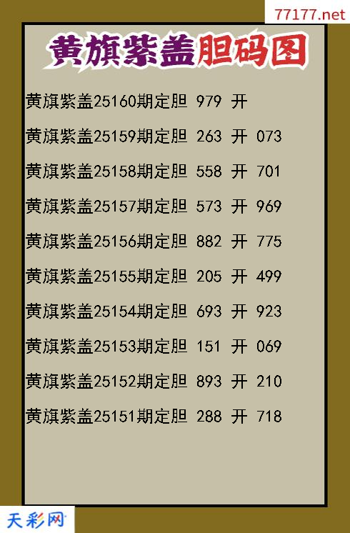 第25159期福彩3d黄旗紫盖胆码图