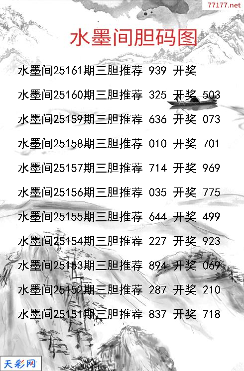 第25160期福彩3d水墨间胆码图