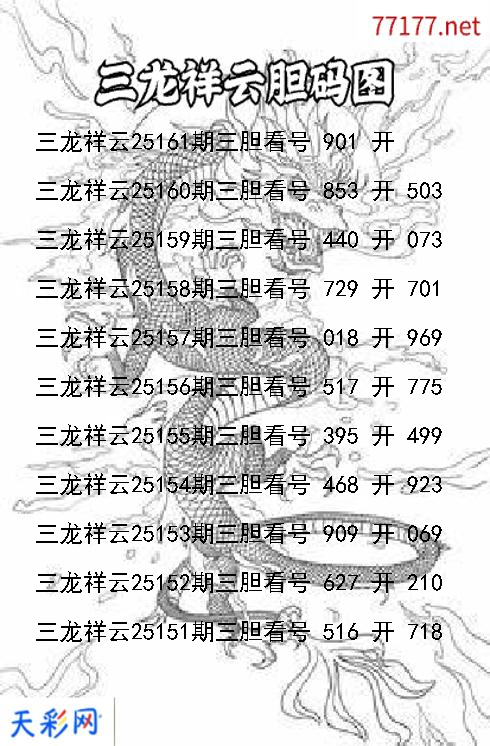 第25160期福彩3d三龙祥云胆码图