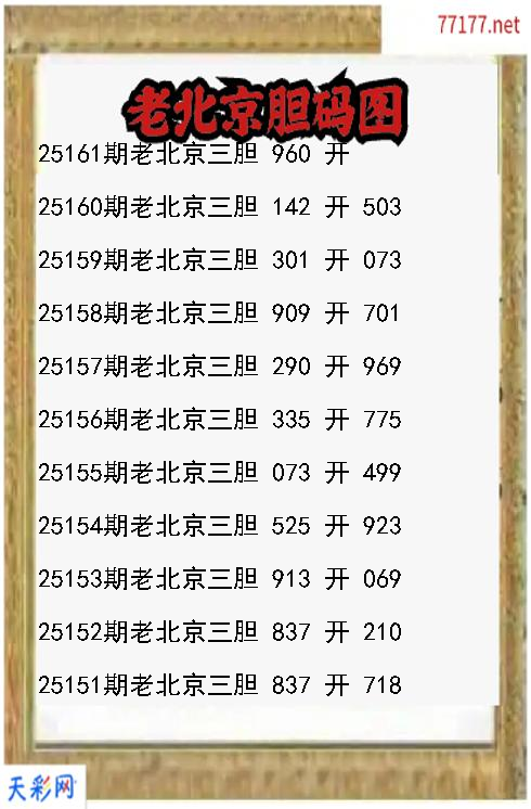 第25160期福彩3d老北京胆码图
