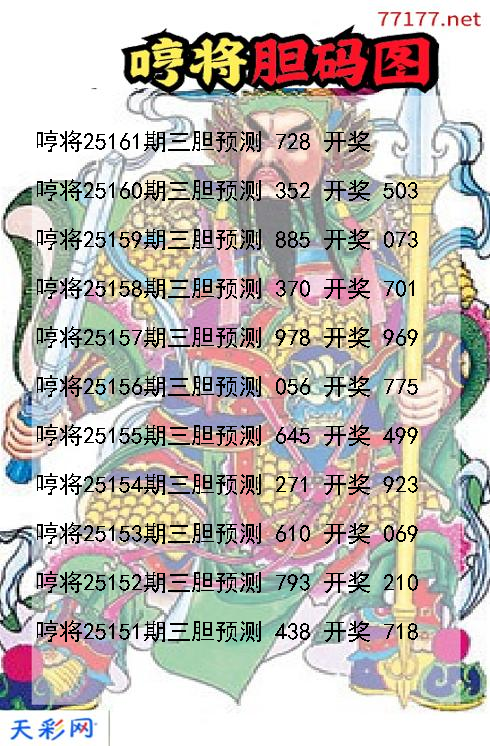 哼将第25160期3d胆码图