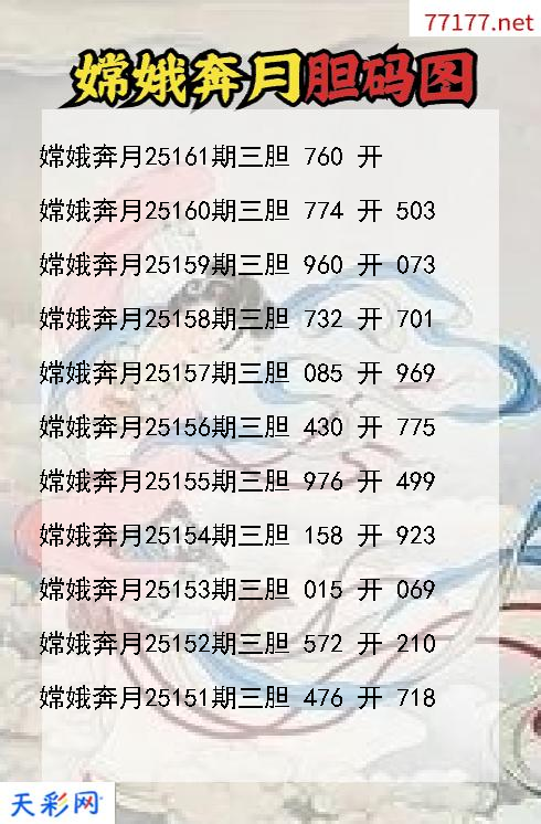 嫦娥奔月第25160期福彩3d胆码图