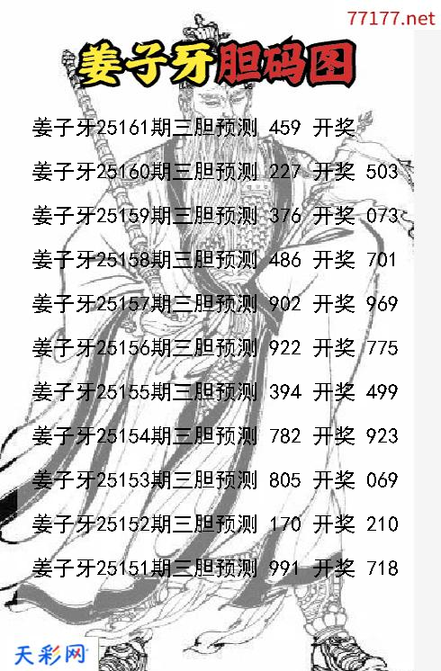 3d第25160期姜子牙胆码图