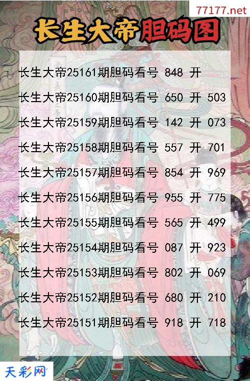 第25160期福彩3d长生大帝胆码图