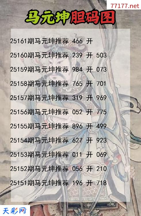 第25160期福彩3d马元坤胆码图