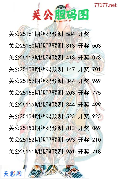 d关公第25160期胆码图
