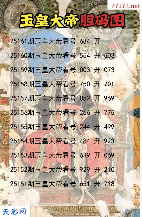 第25160期福彩3d玉皇大帝胆码图
