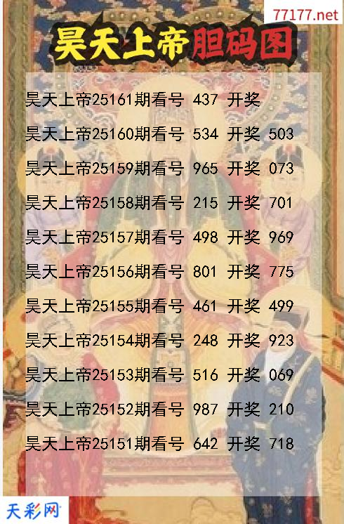 第25160期福彩3d昊天上帝胆码图