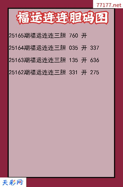 第25164期福彩3d福运连连胆码图