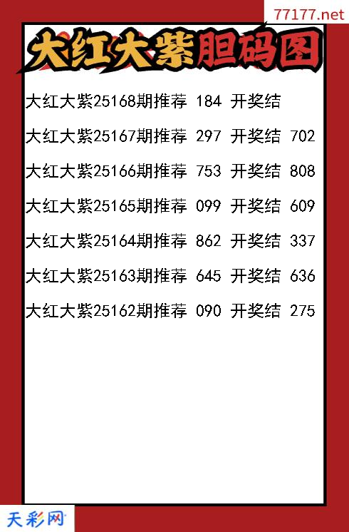 福彩3d第25167期大红大紫胆码图
