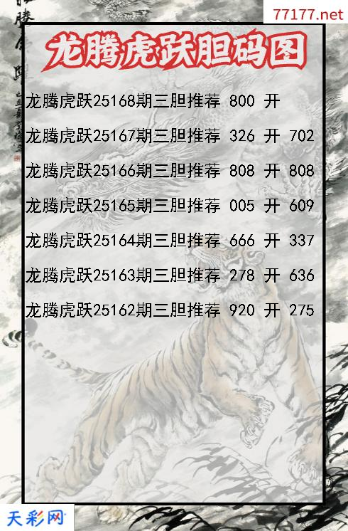 龙腾虎跃第25167期福彩3d胆码图