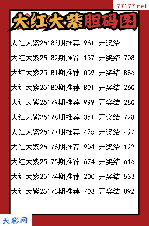 福彩3d第25182期大红大紫胆码图