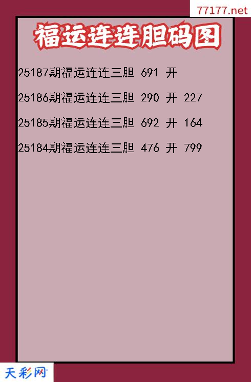 第25186期福彩3d福运连连胆码图