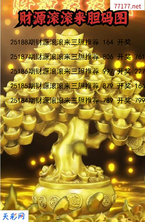 财源滚滚来第25187期福彩3d胆码图