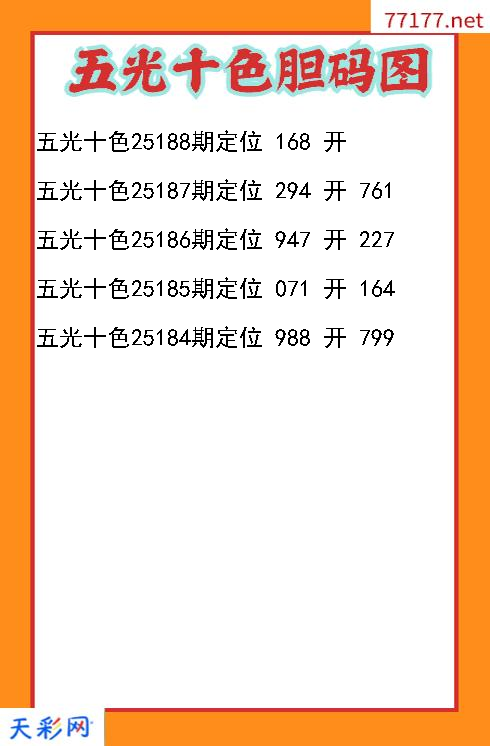3d五光十色第25187期胆码图