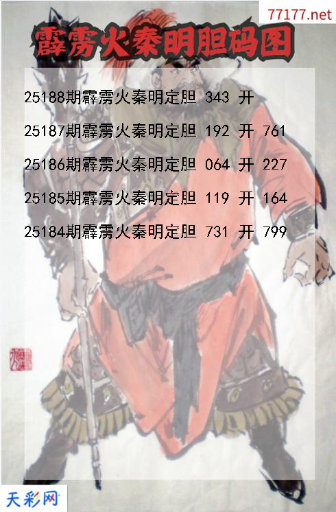 霹雳火秦明第25187期福彩3d胆码图