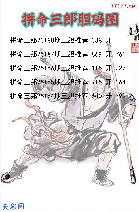 拼命三郎第25187期福彩3d胆码图