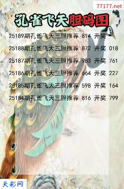 孔雀飞天25188期3d胆码图