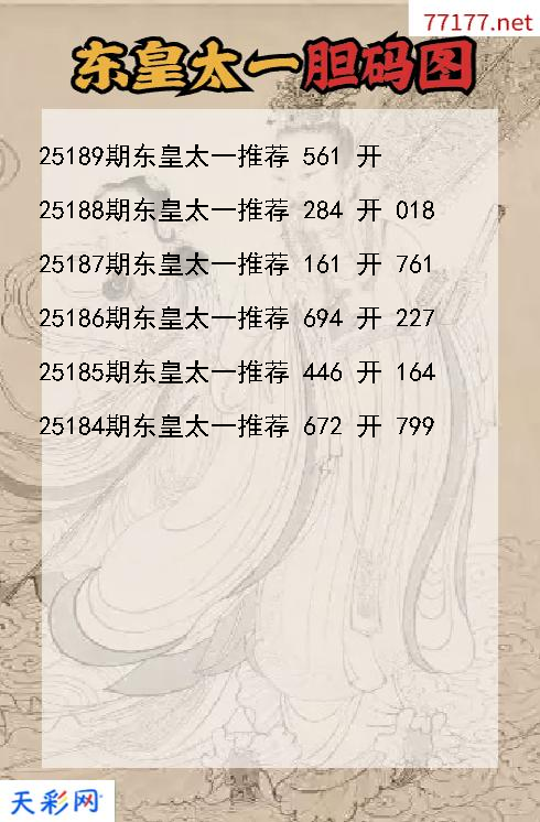 3d第25188期东皇太一胆码图