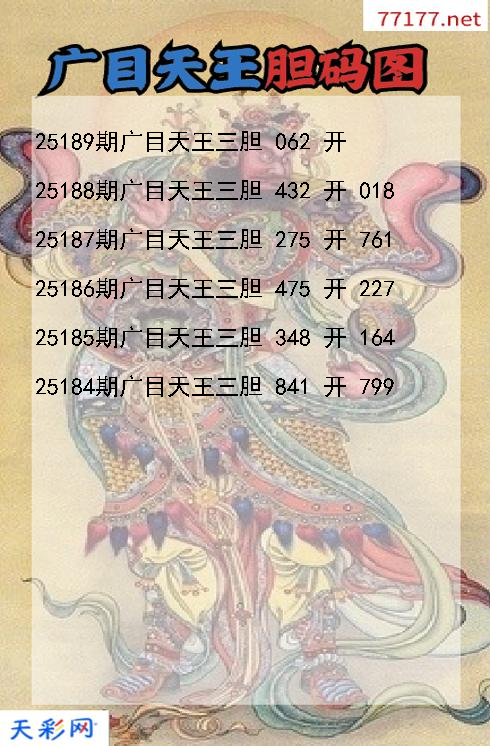 广目天王25188期3d胆码图
