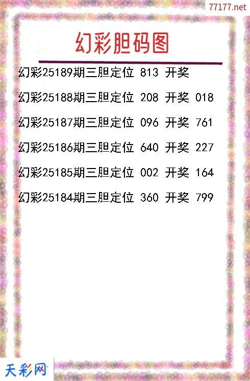 第25188期福彩3d幻彩胆码图