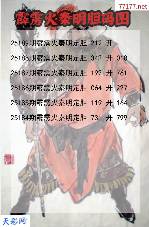 霹雳火秦明第25188期福彩3d胆码图