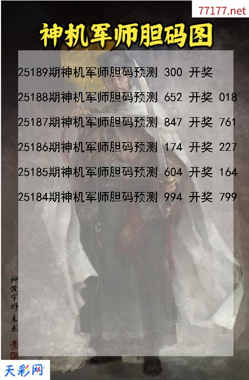 第25188期神机军师福彩3d胆码图