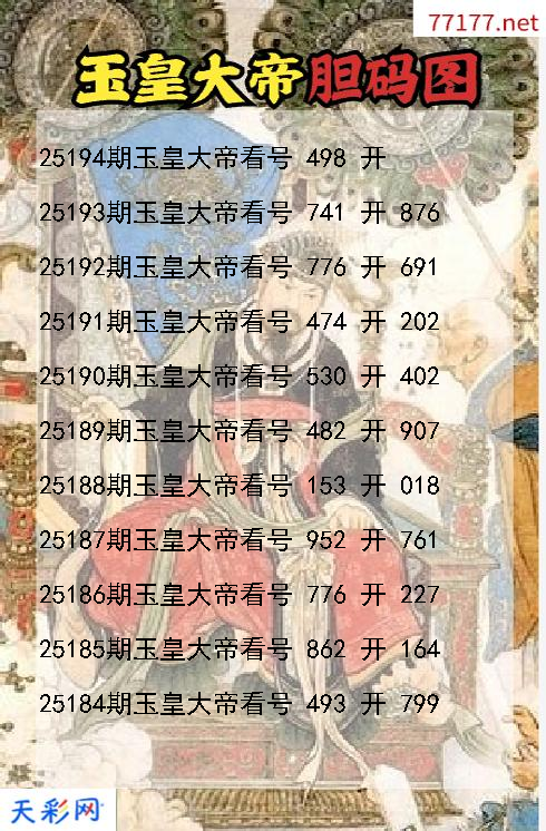 第25193期福彩3d玉皇大帝胆码图