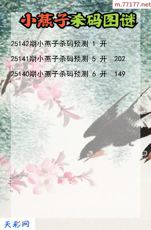 第25141期福彩3d小燕子杀码图谜
